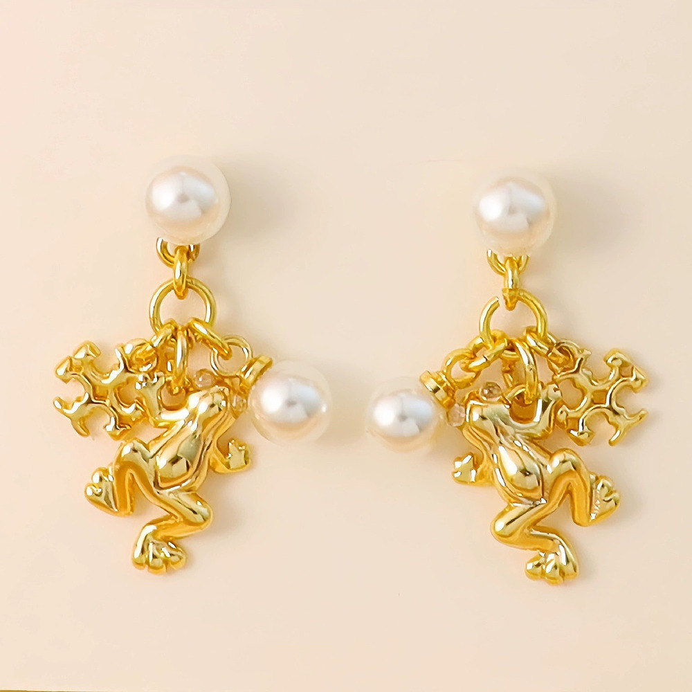 Tory Burch Gold Plated Brass Faux Pearl Drop Earrings